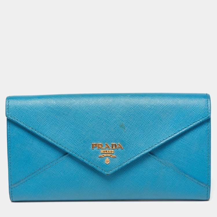 Prada Blue Saffiano Metal Leather Envelope Flap Continental Wallet Prada |  TLC