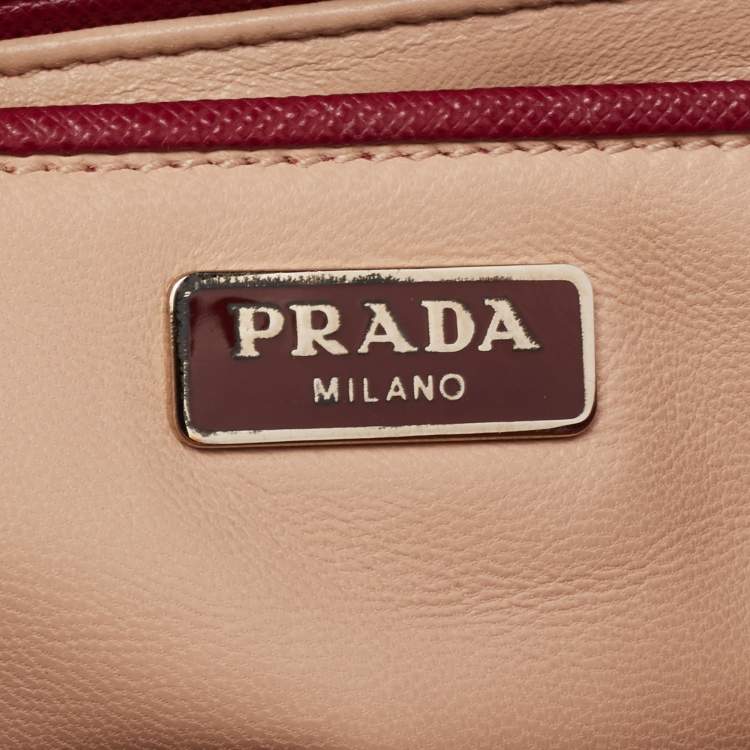 Pre Owned Prada Red/White  Saffiano Lux Leather Sound Top Handle Bag