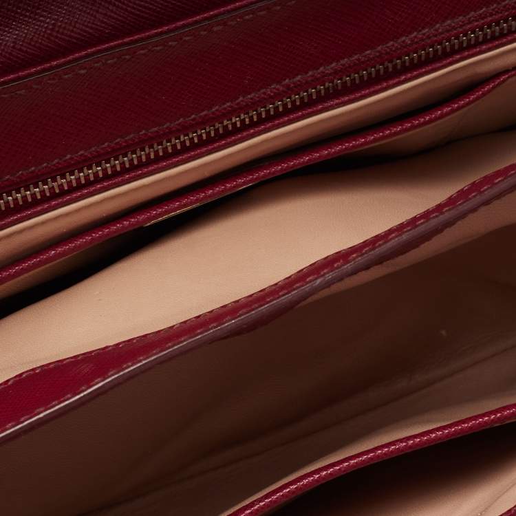 Pre Owned Prada Red/White  Saffiano Lux Leather Sound Top Handle Bag