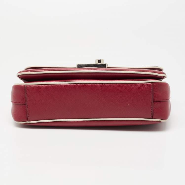 Pre Owned Prada Red/White  Saffiano Lux Leather Sound Top Handle Bag