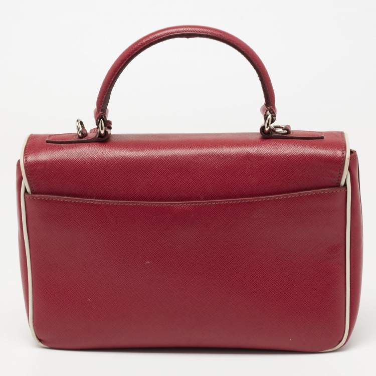 Pre Owned Prada Red/White  Saffiano Lux Leather Sound Top Handle Bag