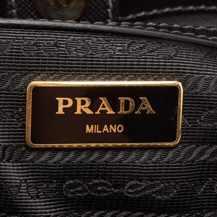 Pre Owned Prada Black Saffiano Leather Medium Galleria Double Zip Tote