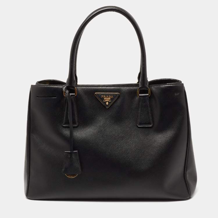 Pre Owned Prada Black Saffiano Leather Medium Galleria Double Zip Tote