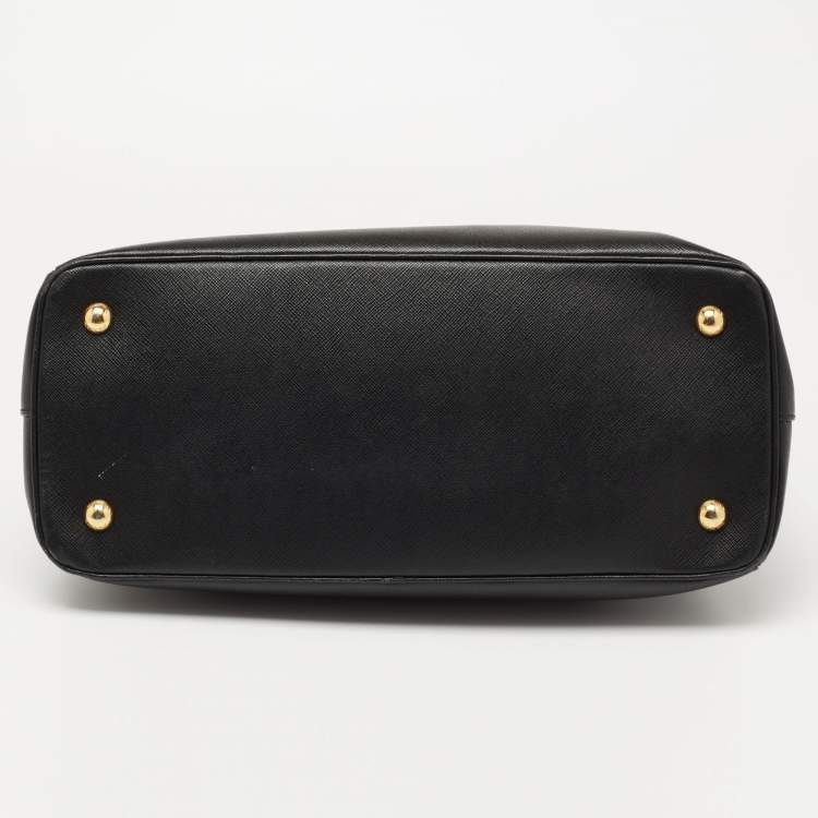 Pre Owned Prada Black Saffiano Leather Medium Galleria Double Zip Tote