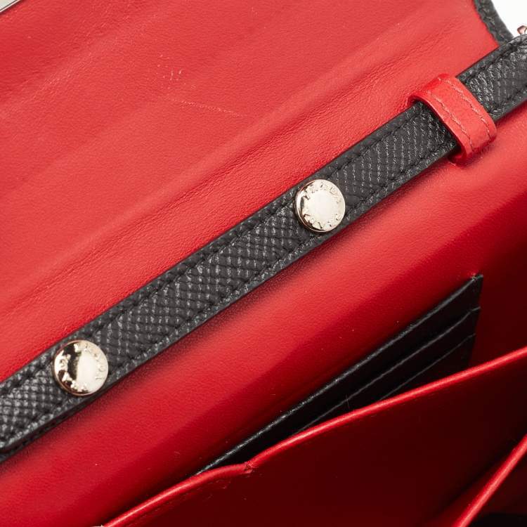 Pre Owned Prada Black Saffiano Lux Leather Turnlok Flap Wallet on Chain