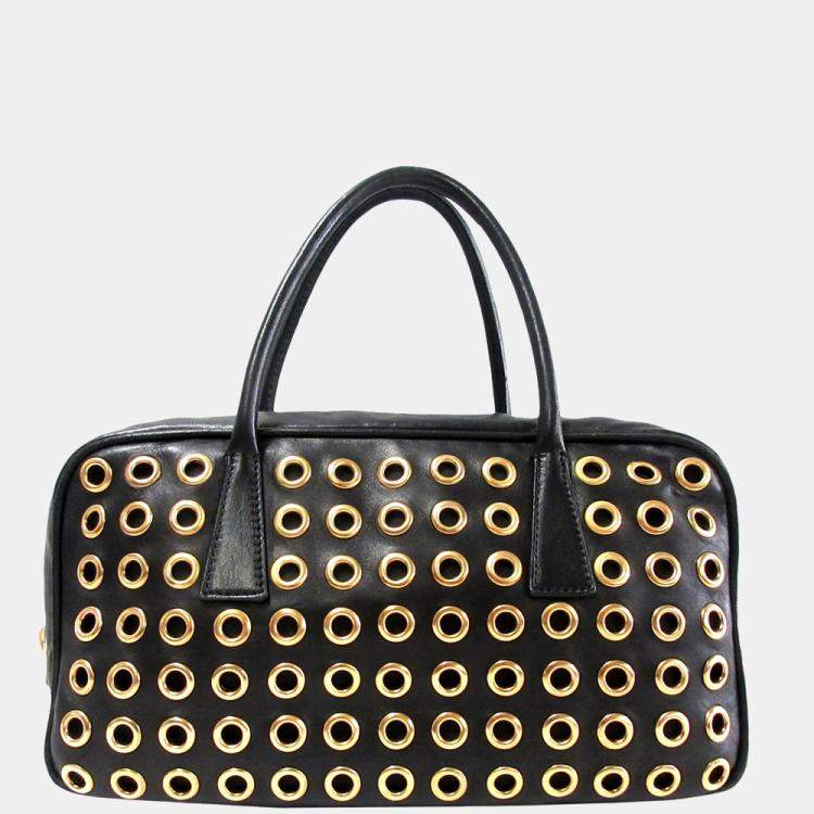 Prada Black/Gold Grommet Leather Handbag Prada | TLC