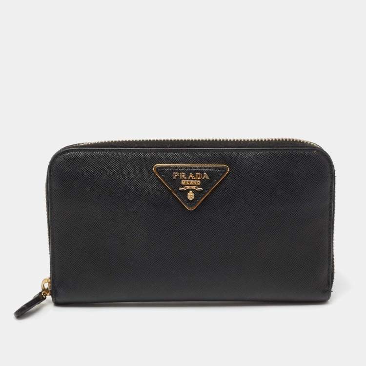 Prada, Bags, Authentic Prada Saffiano Leather Zip Wallet Black