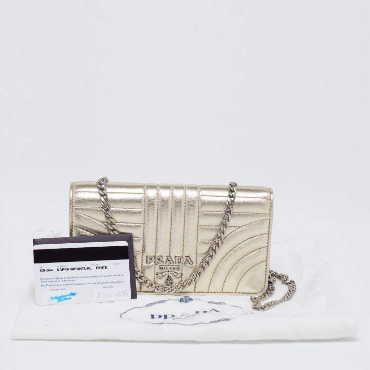 Pre Owned Prada Gold Quilted Leather Diagramme Impunture Wallet On Chain