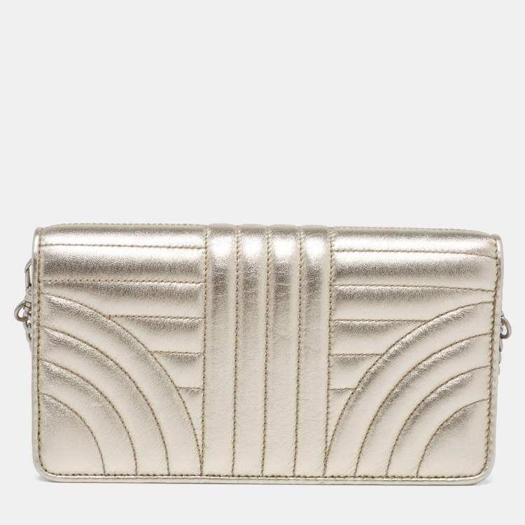 Pre Owned Prada Gold Quilted Leather Diagramme Impunture Wallet On Chain