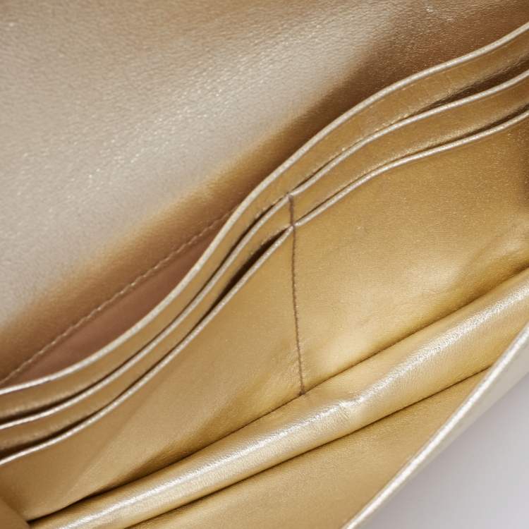 Pre Owned Prada Gold Quilted Leather Diagramme Impunture Wallet On Chain