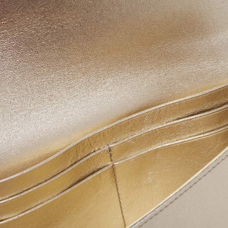 Pre Owned Prada Gold Quilted Leather Diagramme Impunture Wallet On Chain