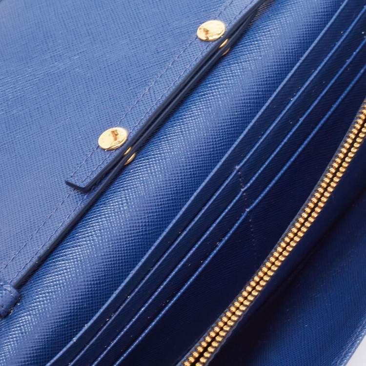 Pre Owned Prada Navy Blue Saffiano Metal Leather Logo Wallet on Chain 
