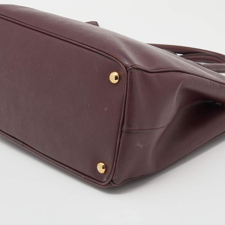 Pre Owned Prada Burgundy Saffiano Lux Leather Large Galleria Double Zip Tote