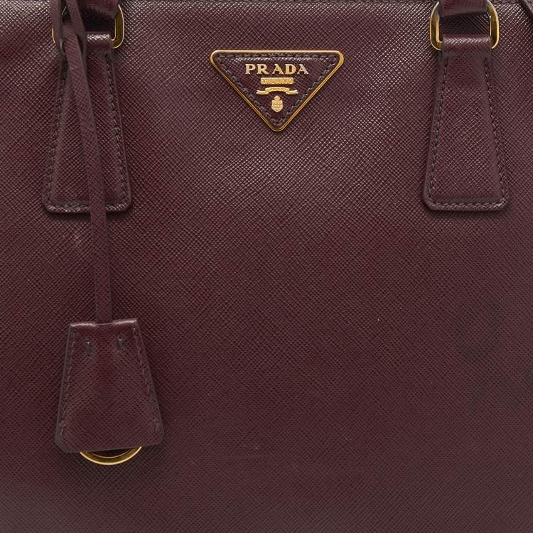 Pre Owned Prada Burgundy Saffiano Lux Leather Large Galleria Double Zip Tote