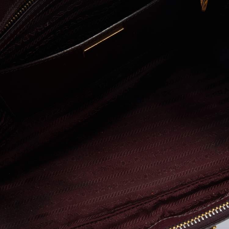 Pre Owned Prada Burgundy Saffiano Lux Leather Large Galleria Double Zip Tote