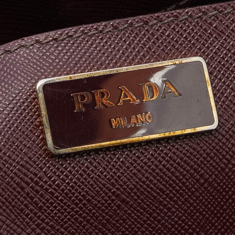 Pre Owned Prada Burgundy Saffiano Lux Leather Large Galleria Double Zip Tote