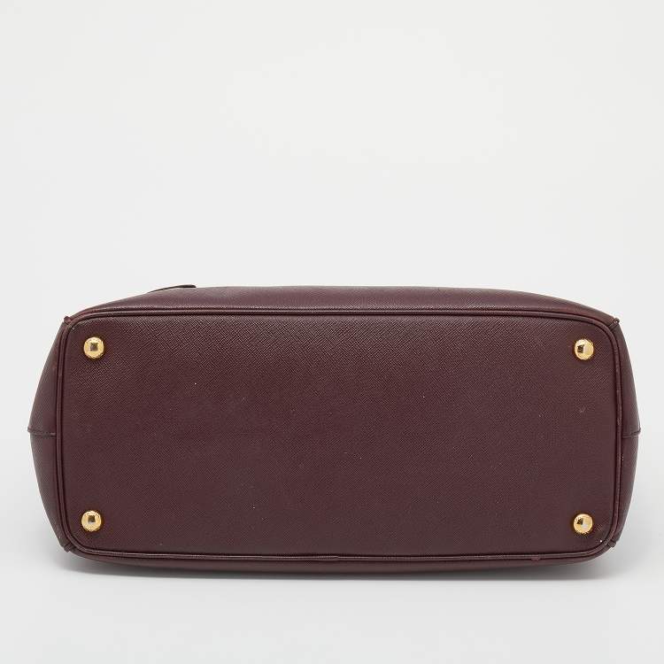 Pre Owned Prada Burgundy Saffiano Lux Leather Large Galleria Double Zip Tote
