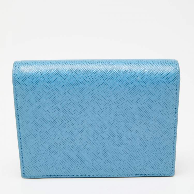 Pre Owned Prada Light Blue Saffiano Metal Leather Bifold Card Case