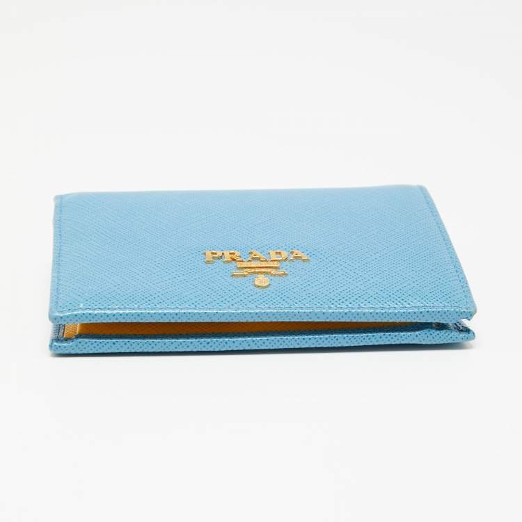 Pre Owned Prada Light Blue Saffiano Metal Leather Bifold Card Case