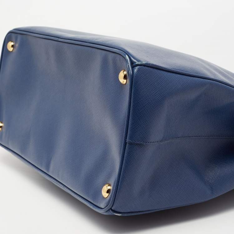 Pre Owned Prada Blue Saffiano Lux Leather Large Galleria Double Zip Tote
