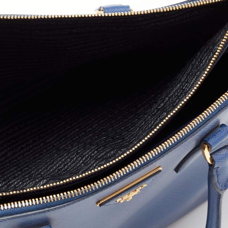 Pre Owned Prada Blue Saffiano Lux Leather Large Galleria Double Zip Tote