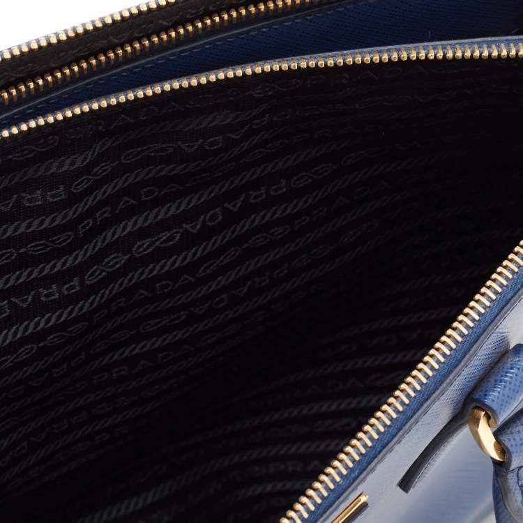 Pre Owned Prada Blue Saffiano Lux Leather Large Galleria Double Zip Tote