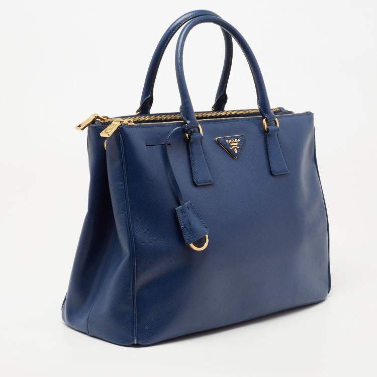 Pre Owned Prada Blue Saffiano Lux Leather Large Galleria Double Zip Tote