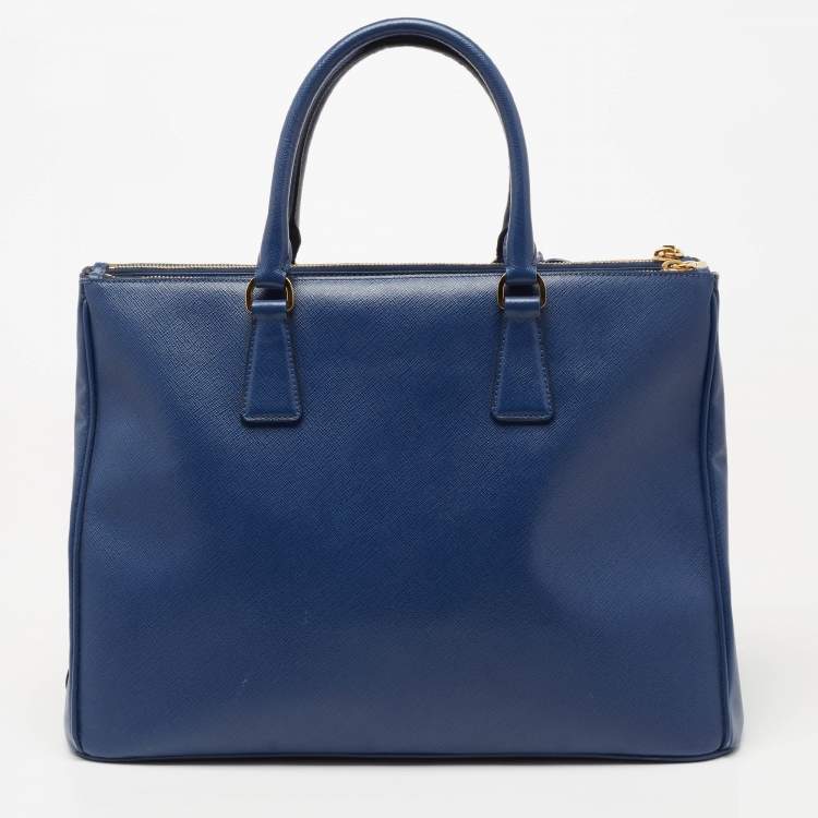 Pre Owned Prada Blue Saffiano Lux Leather Large Galleria Double Zip Tote