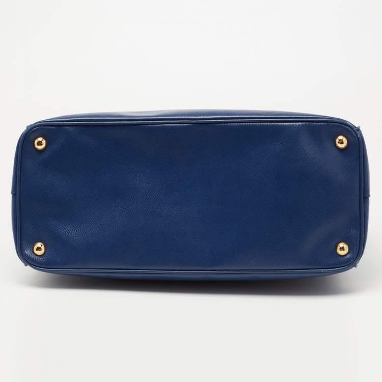 Pre Owned Prada Blue Saffiano Lux Leather Large Galleria Double Zip Tote
