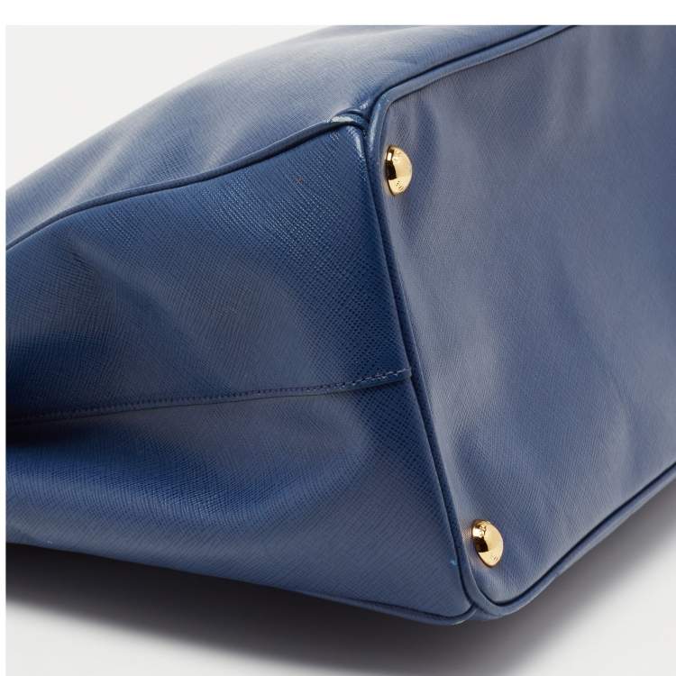 Pre Owned Prada Blue Saffiano Lux Leather Large Galleria Double Zip Tote