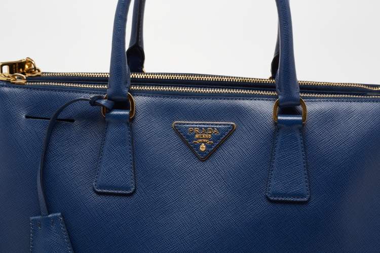 Pre Owned Prada Blue Saffiano Lux Leather Large Galleria Double Zip Tote