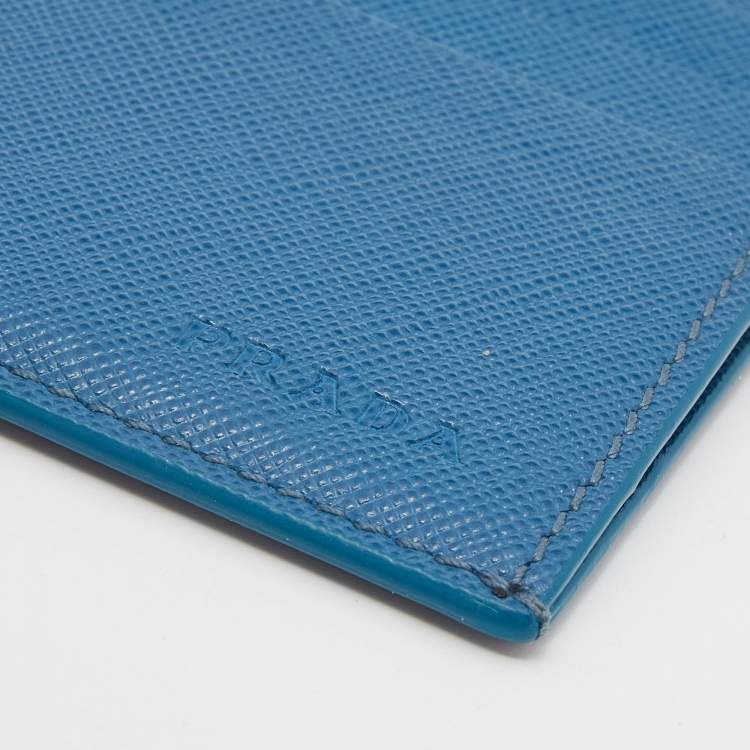 Pre Owned Prada Blue Saffiano Leather Card Holder