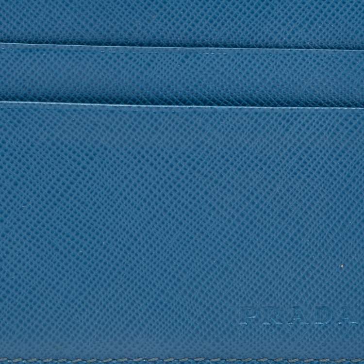 Pre Owned Prada Blue Saffiano Leather Card Holder