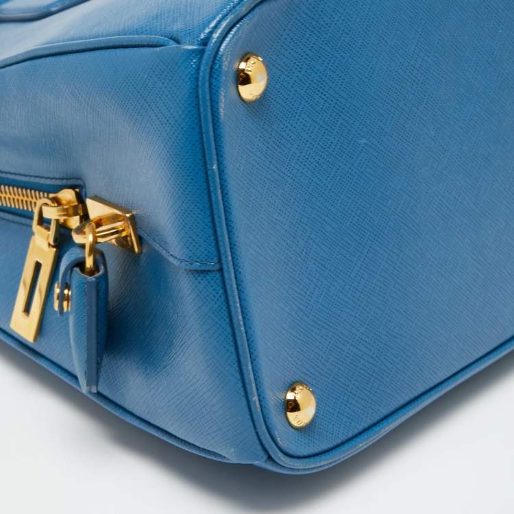 Pre Owned Prada Blue Saffiano Lux Leather Medium Galleria Zip Tote