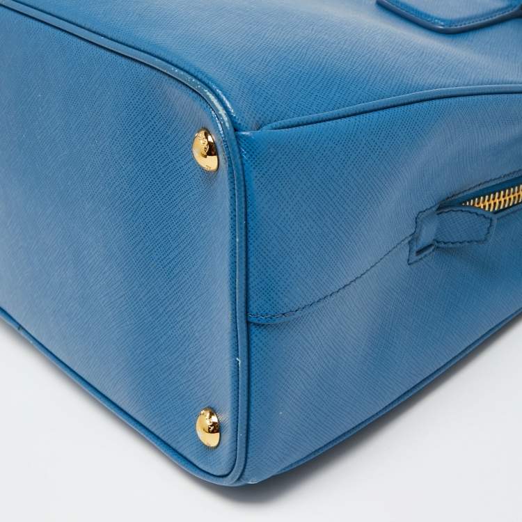 Pre Owned Prada Blue Saffiano Lux Leather Medium Galleria Zip Tote