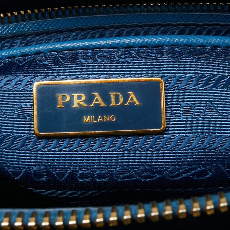 Pre Owned Prada Blue Saffiano Lux Leather Medium Galleria Zip Tote