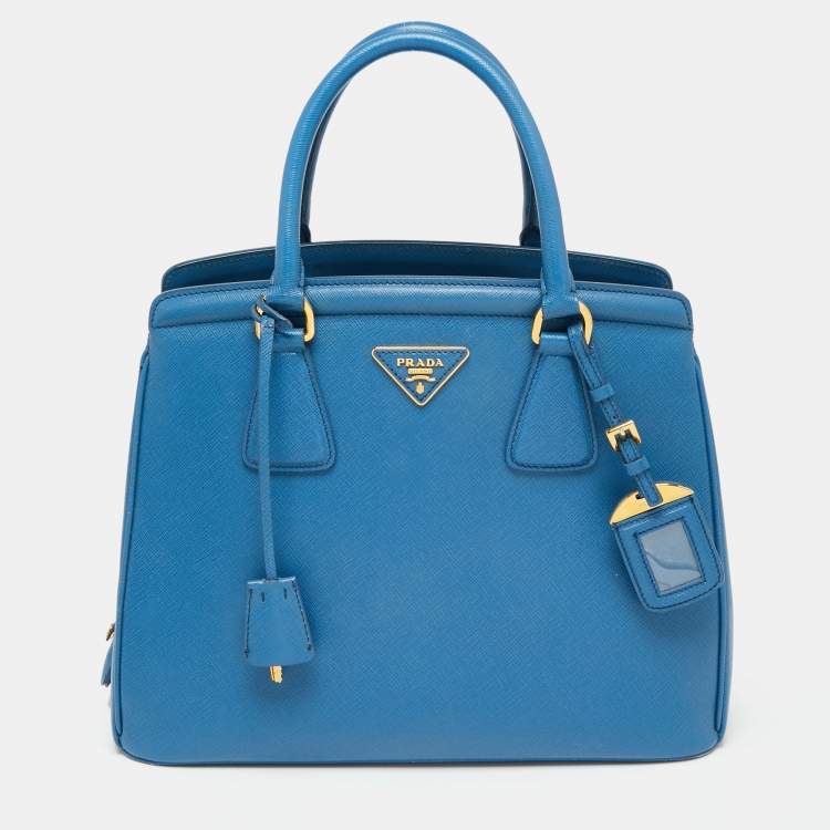 Pre Owned Prada Blue Saffiano Lux Leather Medium Galleria Zip Tote