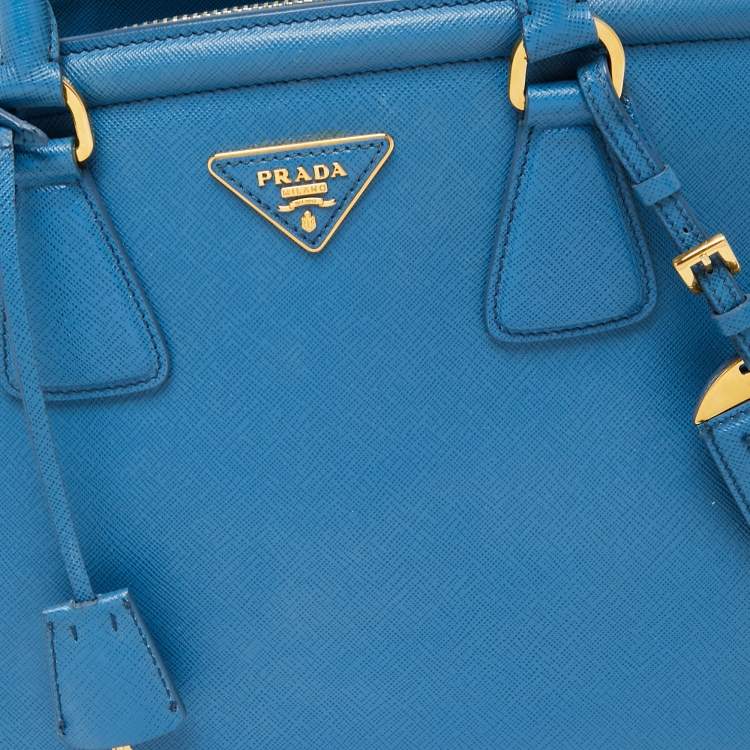 Pre Owned Prada Blue Saffiano Lux Leather Medium Galleria Zip Tote