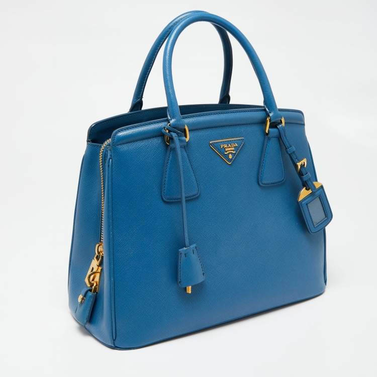 Pre Owned Prada Blue Saffiano Lux Leather Medium Galleria Zip Tote