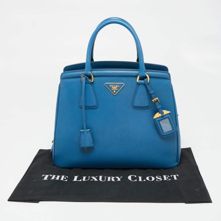 Pre Owned Prada Blue Saffiano Lux Leather Medium Galleria Zip Tote