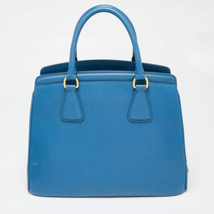 Pre Owned Prada Blue Saffiano Lux Leather Medium Galleria Zip Tote