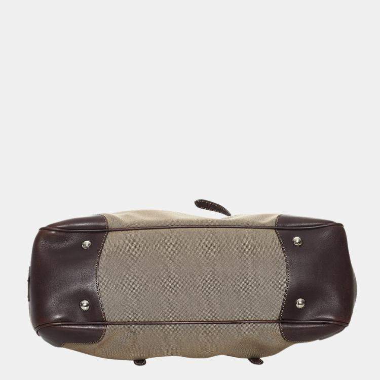 Pre Owned Prada Brown/Beige  Canapa Logo Frame Handbag