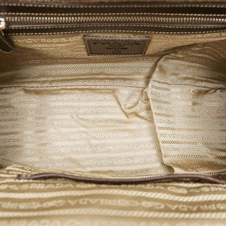Pre Owned Prada Brown/Beige  Canapa Logo Frame Handbag