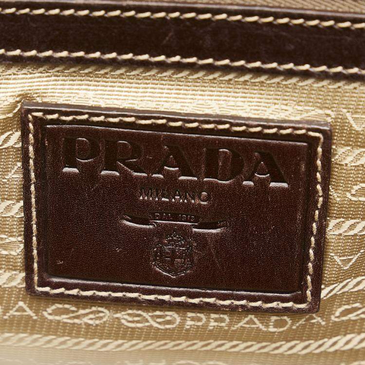Pre Owned Prada Brown/Beige  Canapa Logo Frame Handbag