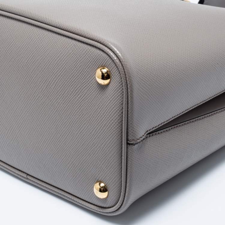 Pre Owned Prada Grey Saffiano Lux Leather Medium Panier Top Handle Bag