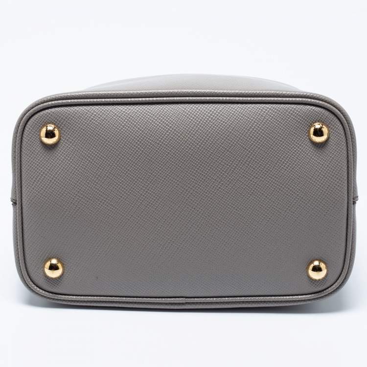 Pre Owned Prada Grey Saffiano Lux Leather Medium Panier Top Handle Bag