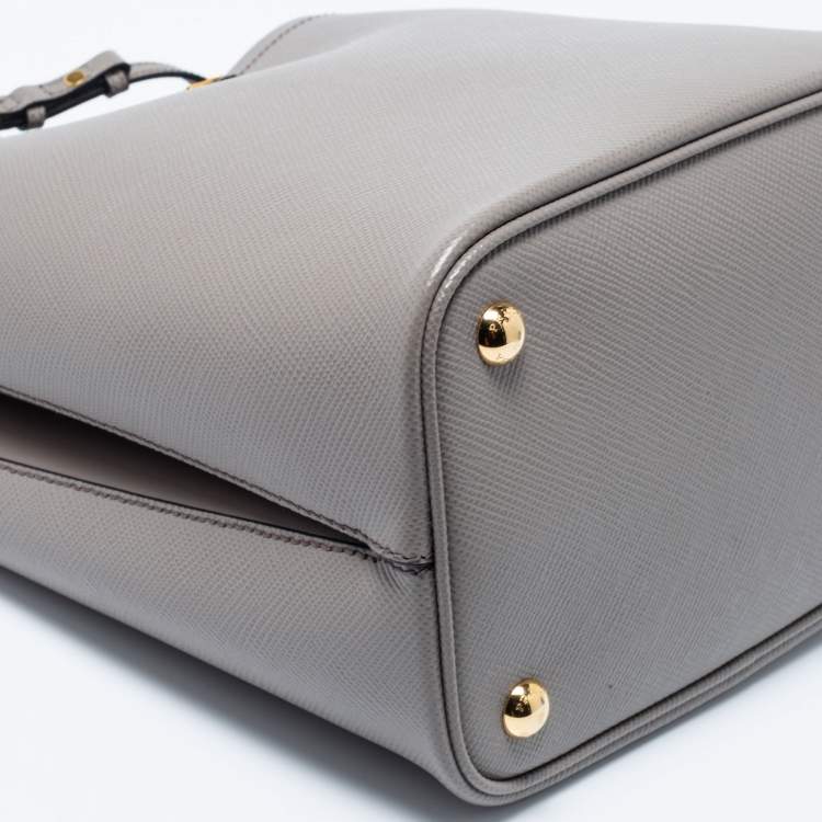 Pre Owned Prada Grey Saffiano Lux Leather Medium Panier Top Handle Bag