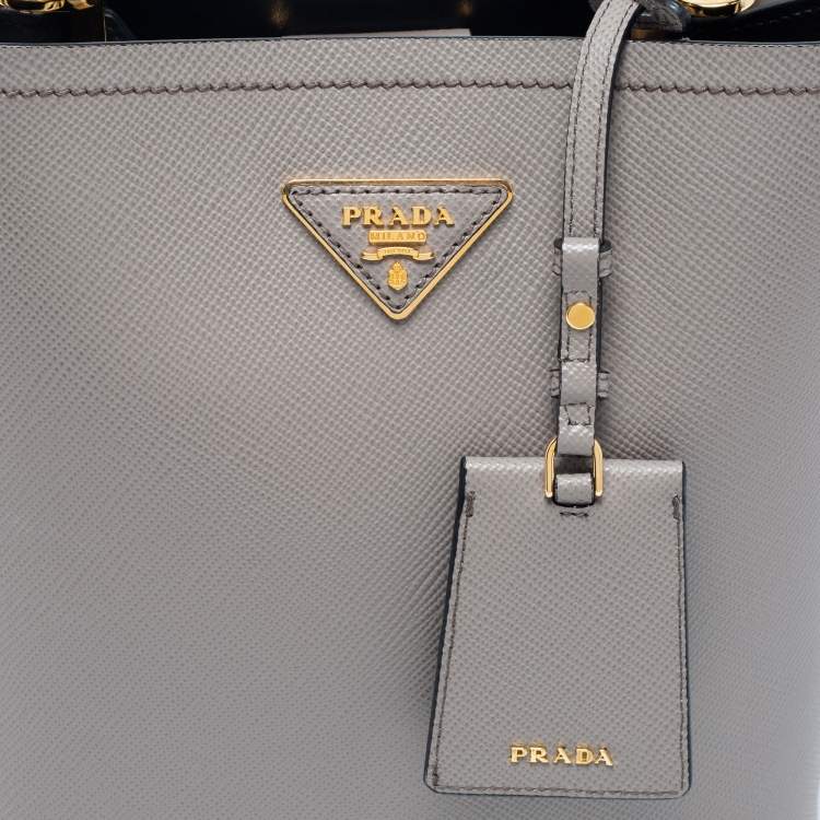 Pre Owned Prada Grey Saffiano Lux Leather Medium Panier Top Handle Bag