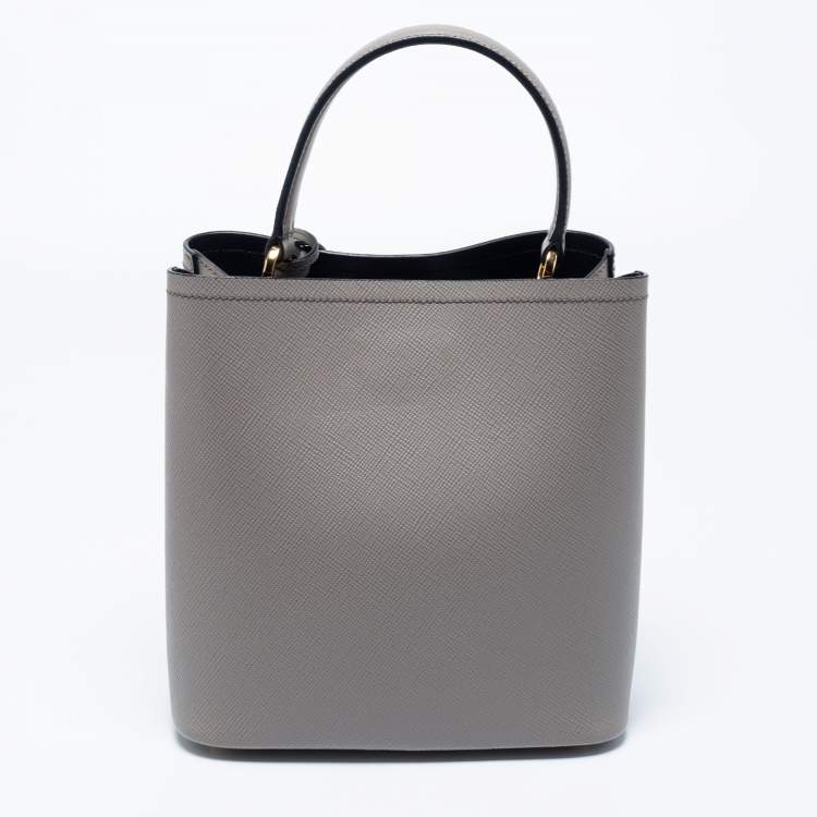Pre Owned Prada Grey Saffiano Lux Leather Medium Panier Top Handle Bag
