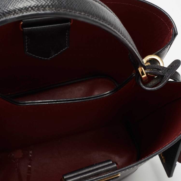 Pre Owned Prada Black Saffiano Lux Leather Medium Panier Top Handle Bag